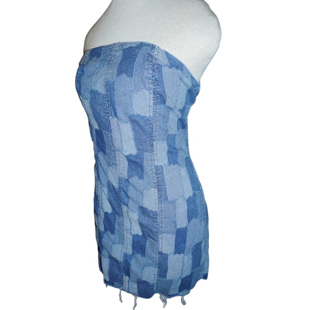 Wild Fable Strapless Patchwork Denim Mini Dress S… - image 3